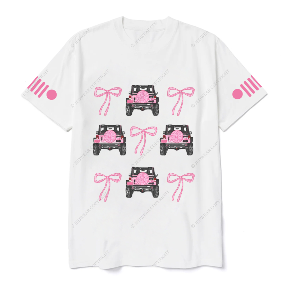 Jp Girl Pink Bow Tie Back View Of Car Jp T-Shirt