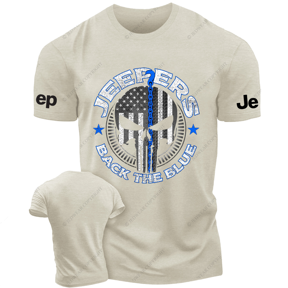 Policeman Jp Back The Blue Police Skull T-Shirt