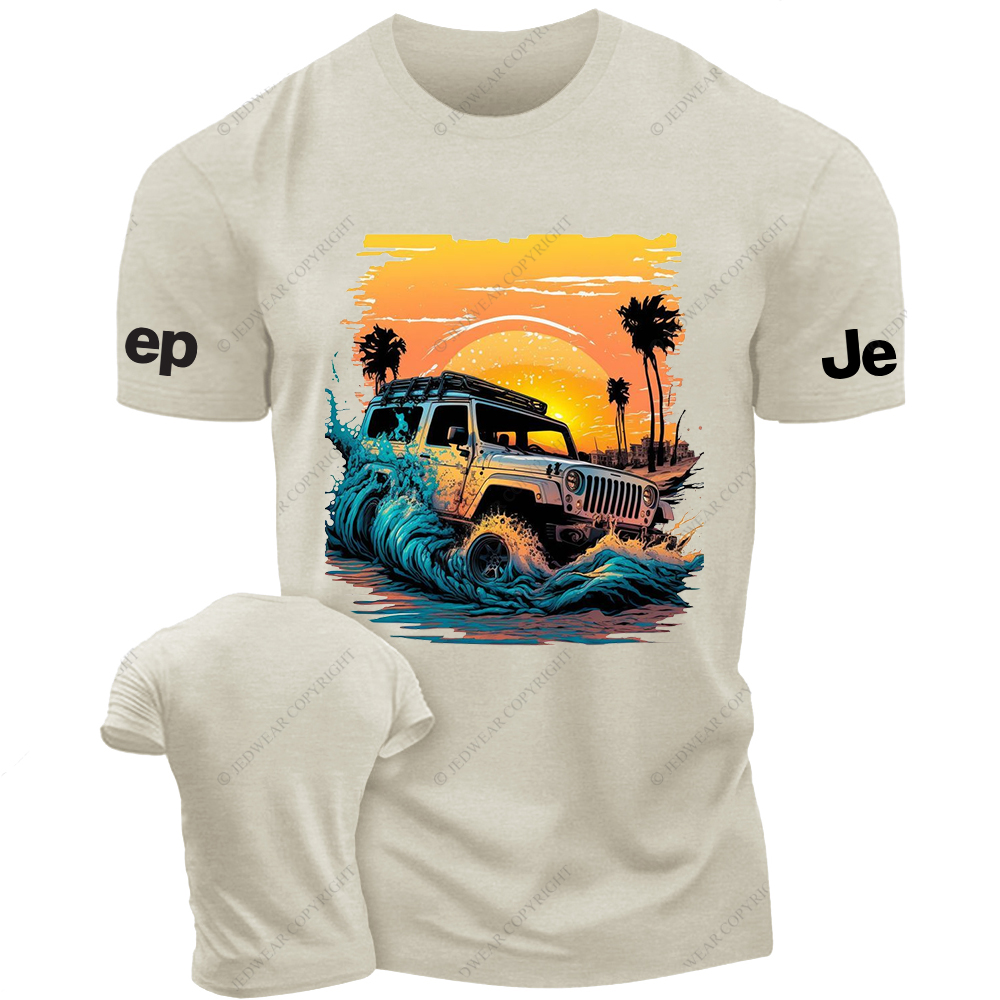 Colorful Beach Waves Sunset Palm Tree Jp T-Shirt