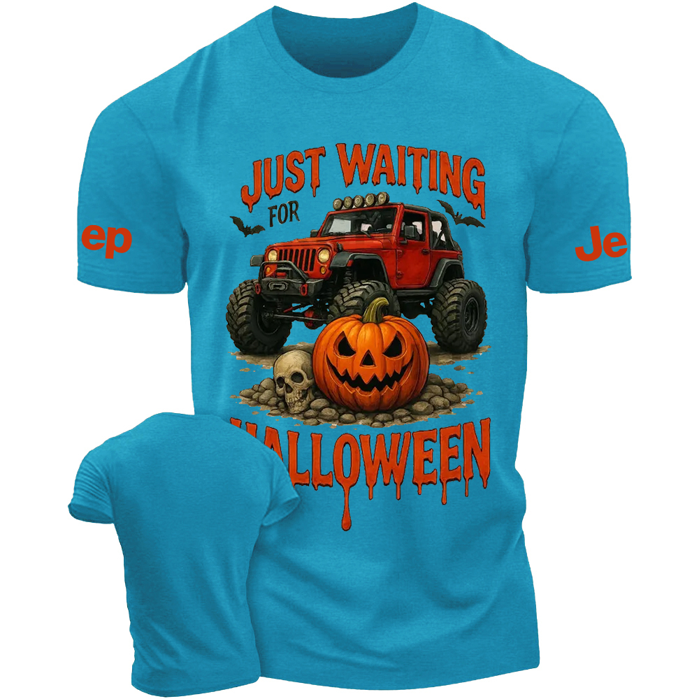 Just Waiting For Halloween Skull Bat Pumpkin Jp T-Shirt