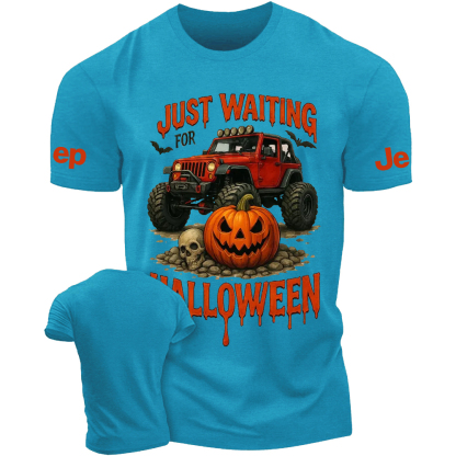 Just Waiting For Halloween Skull Bat Pumpkin Jp T-Shirt