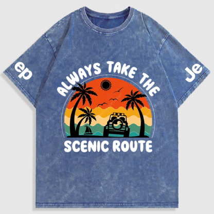 Always Take The Scenic Route Duck Jp Beach Washed T-Shirt