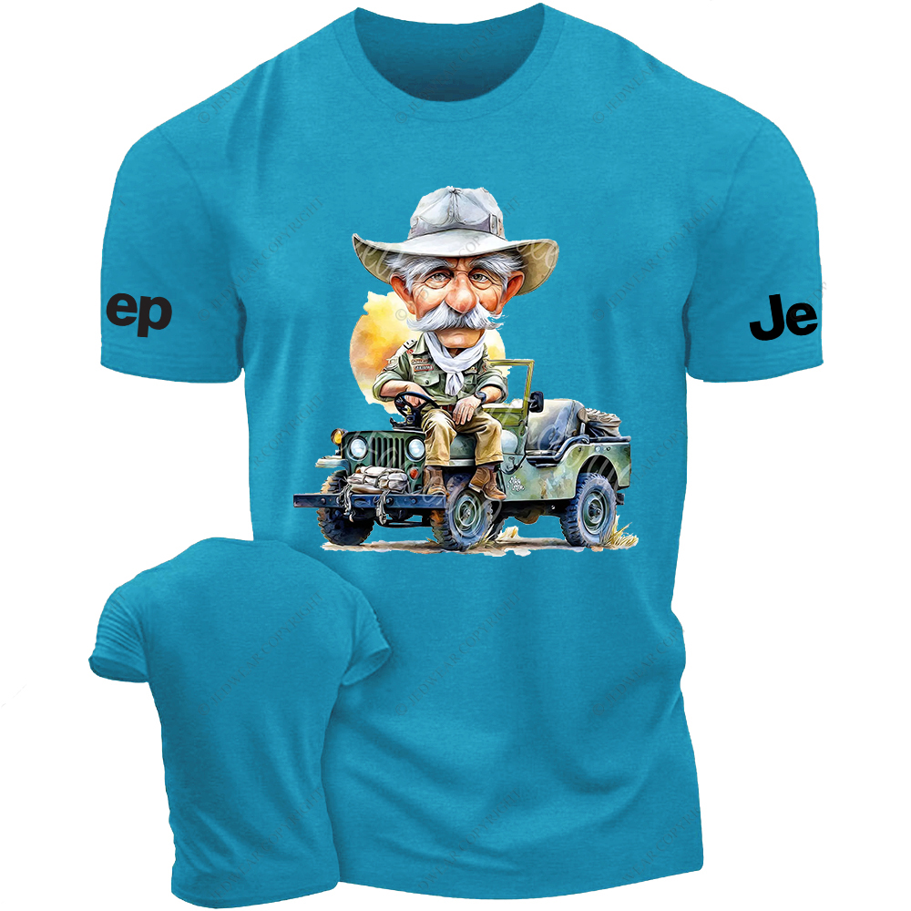 Cartoon Funny The Farmer Sits In The Front Of The Car Jp T-Shirt