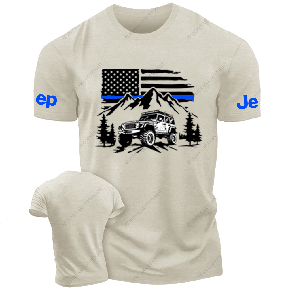 Jp Police Blue Line American Flag Mountains Silhouette T-Shirt Jp T-Shirt