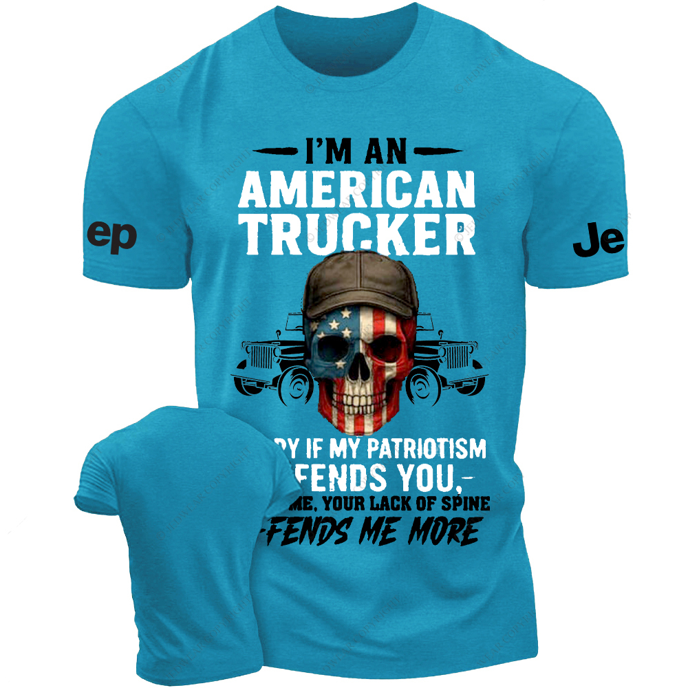 I’m An American Trucker Apparel Patriotic Skull Jp T-Shirt
