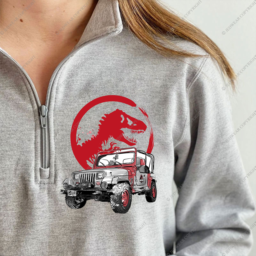 Dinosaur On The Back Of An Off-Road Vehicle Full-Zip Jacket Sweatshirt