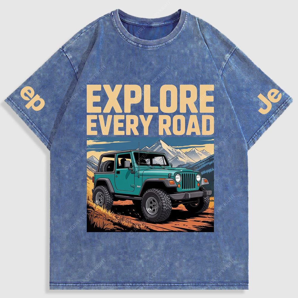 Explore Every Road  Snowy Mountain Meadows Washed T-Shirt