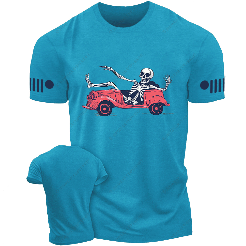 A Skeleton In A Car Halloween Skeleton Simple Hand Drawn Jp T-Shirt