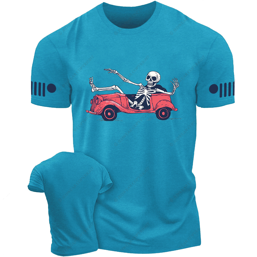 A Skeleton In A Car Halloween Skeleton Simple Hand Drawn Jp T-Shirt
