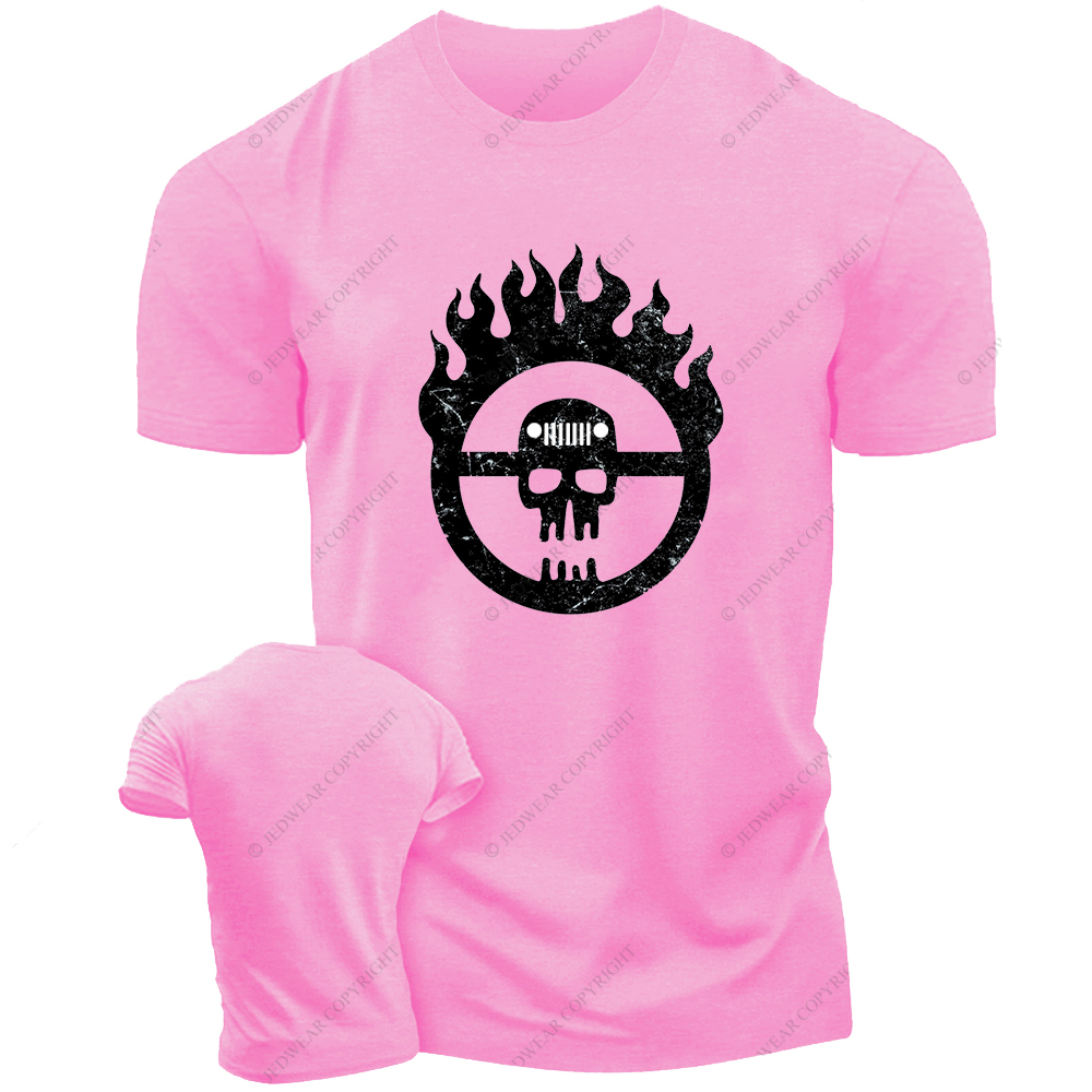 Skull Fire Black And White Sketch T-Shirt