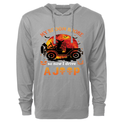 Halloween Pumpkin Bat My Broom Broke So Now I Drive A Car Jp Oversized Lightweight Hoodie