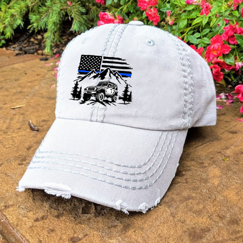 Jp Police Blue Line American Flag Mountains Silhouette Jp Baseball Cap