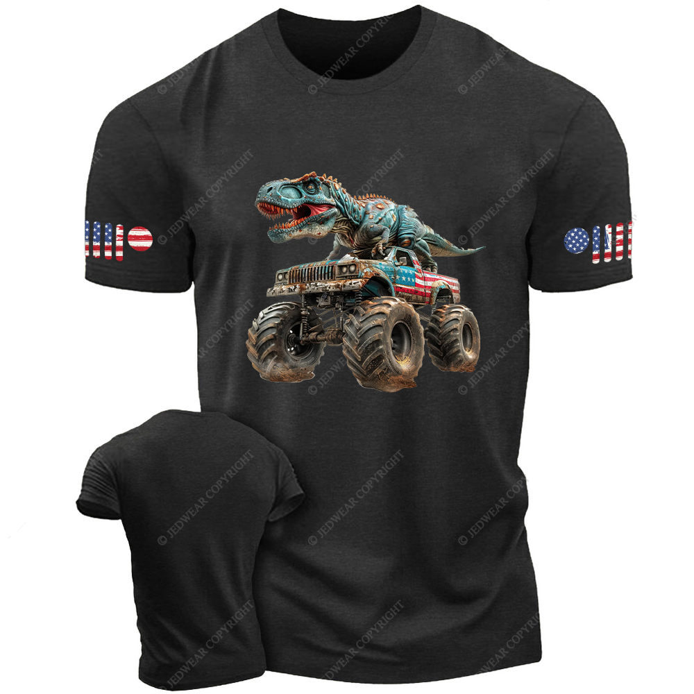 Dinosaur with Truck Patriotic Monster T-Rex Jp T-Shirt