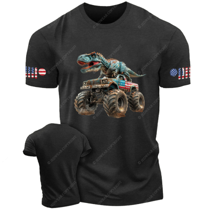 Dinosaur with Truck Patriotic Monster T-Rex Jp T-Shirt