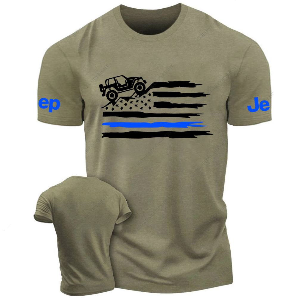 Off-Road Mountain Distressed American Flag Jp T-Shirt