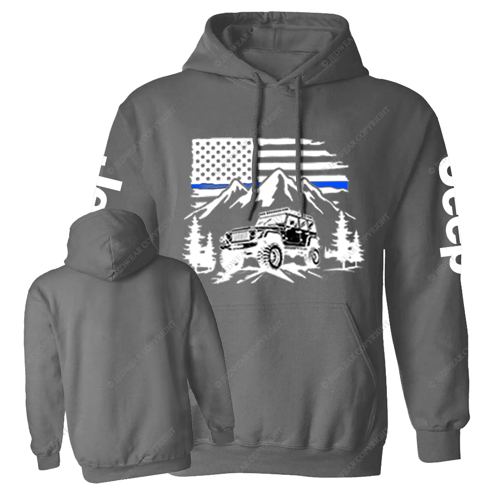 Jp Police Blue Line American Flag Mountains Silhouette Jp Casual Hoodie