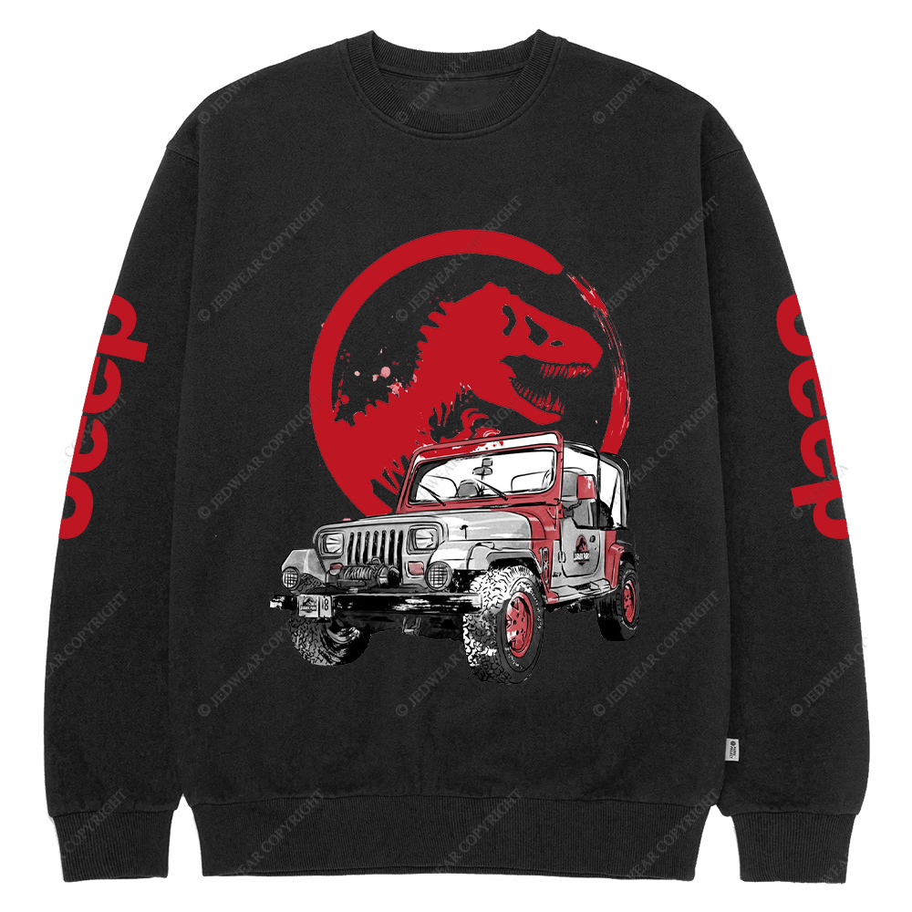 Dinosaur On The Back Of An Off-Road Vehicle Jp Crew Neck Sweatshirt