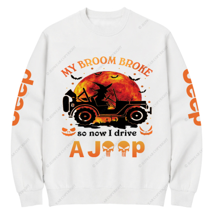 Halloween Pumpkin Bat My Broom Broke So Now I Drive A Car Jp Crew Neck Sweatshirt