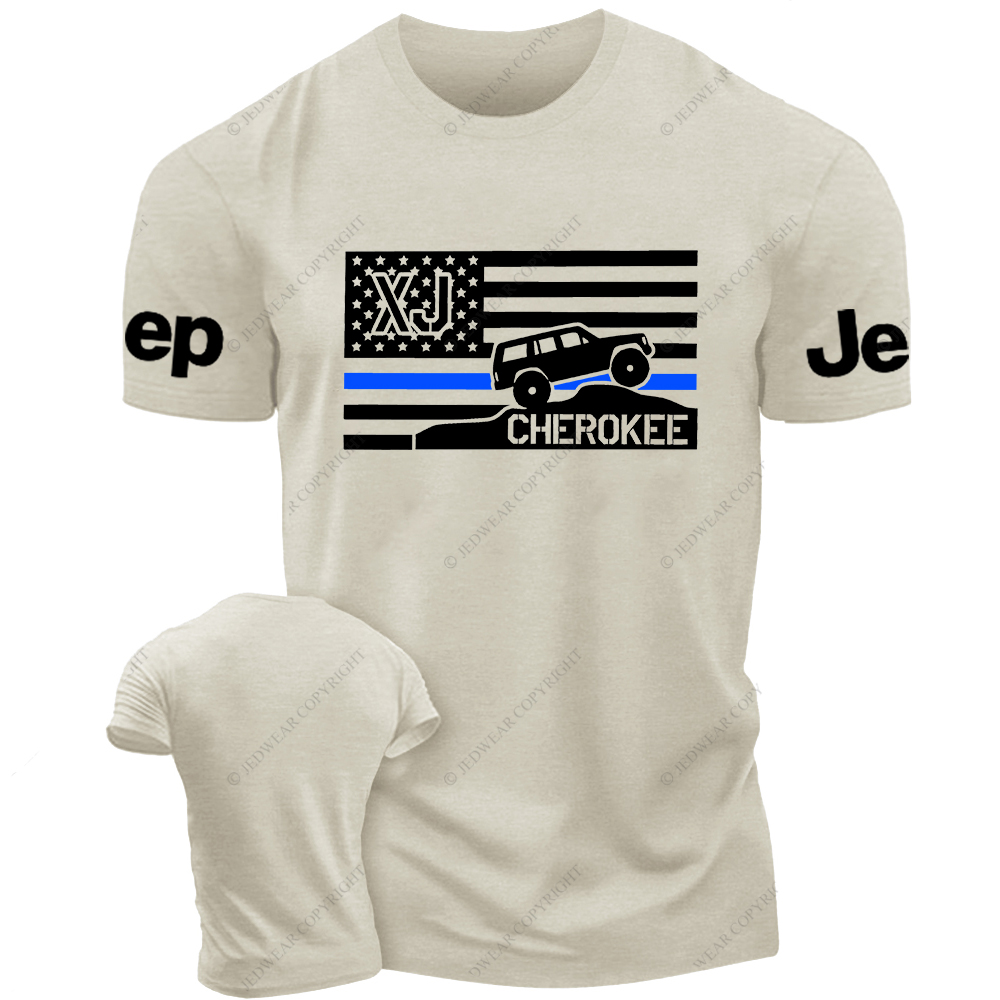 Cherokee XJ Police Blue Line American Flag Silhouette Jp T-Shirt
