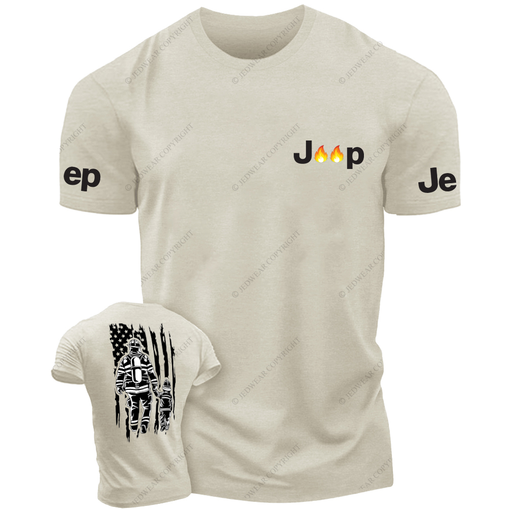 Back View Of Firefighters And Children Walking Out Of The Fire JP T-Shirt