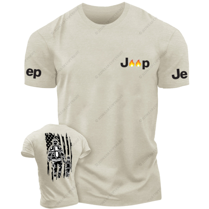 Back View Of Firefighters And Children Walking Out Of The Fire JP T-Shirt