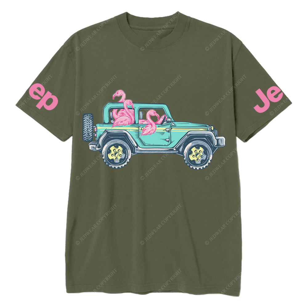 Green Car Flamingos Jp T-Shirt