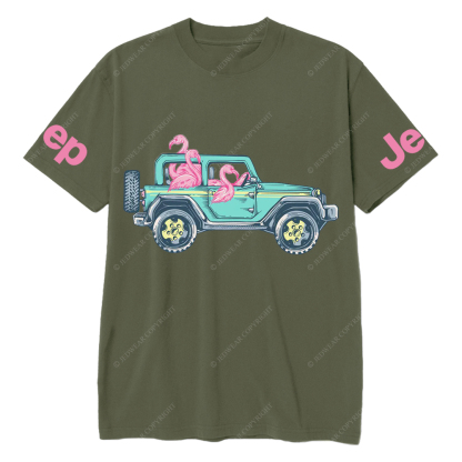 Green Car Flamingos Jp T-Shirt