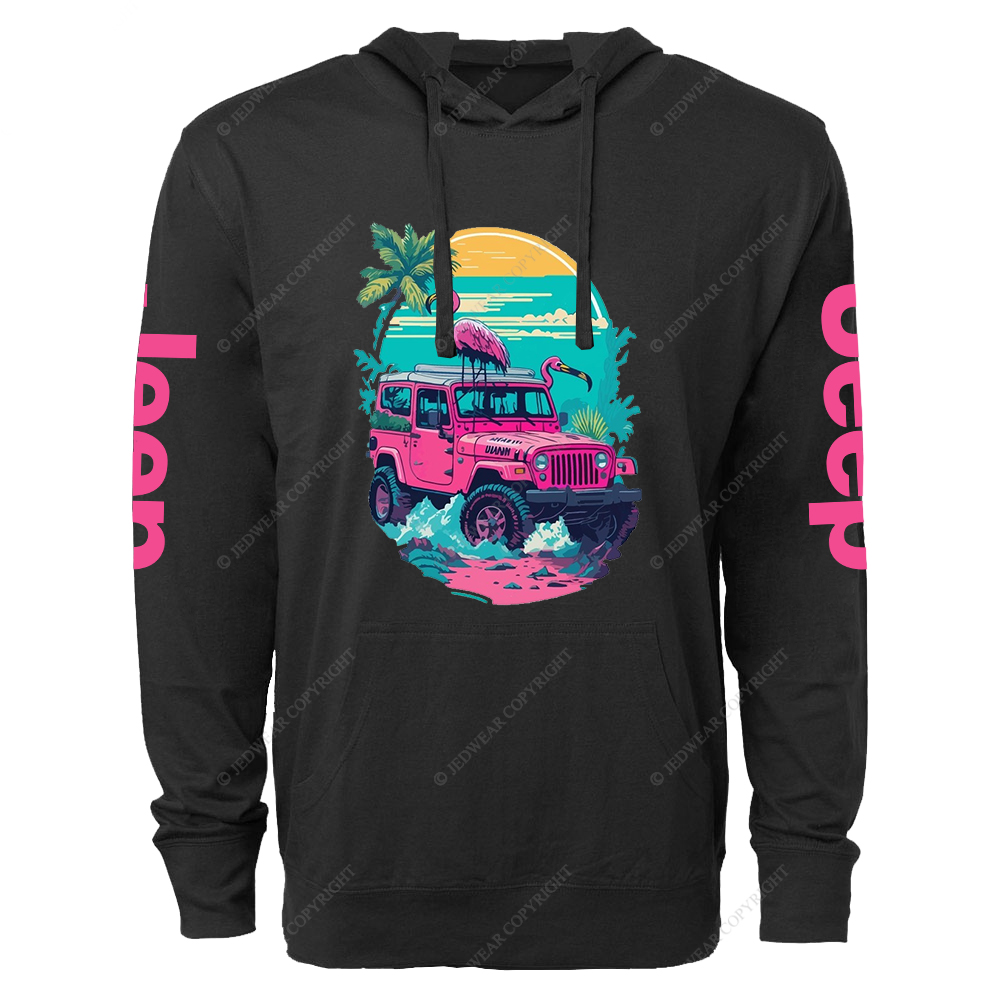 Pink Off-Road And Pink Swan Flamingo On The Seashore Jp Lightweight Hoodie