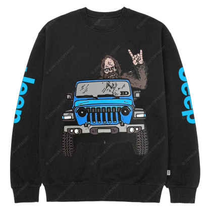 Sasquatch Driving A Car Jp Crew Neck Sweatshirt