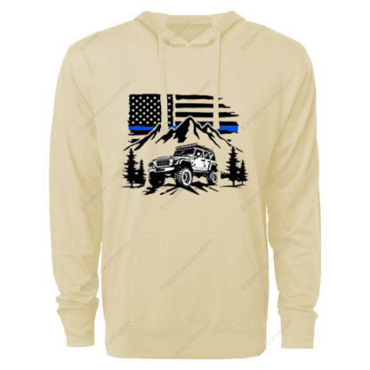 Jp Police Blue Line American Flag Mountains Silhouette Jp Oversized Lightweight Hoodie