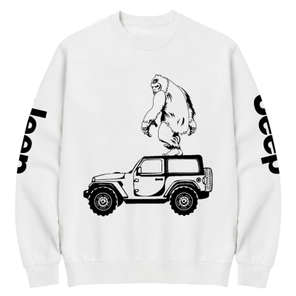 Bigfoot Chasing Car Jp Crew Neck Sweatshirt