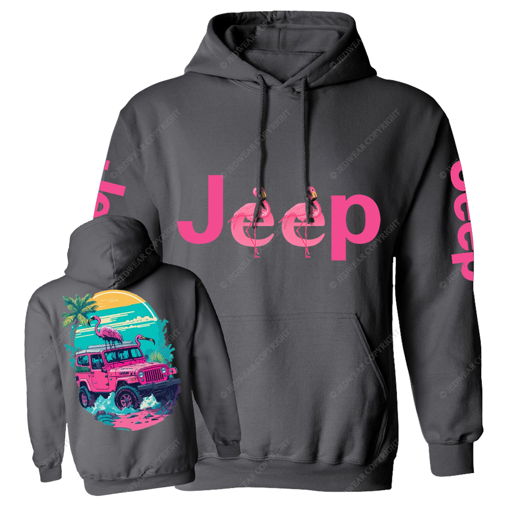 Pink Off-Road And Pink Swan Flamingo On The Seashore Jp Casual Hoodie