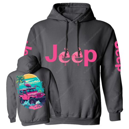 Pink Off-Road And Pink Swan Flamingo On The Seashore Jp Casual Hoodie