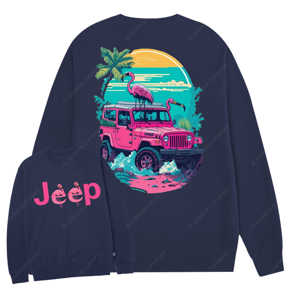 Pink Off-Road And Pink Swan Flamingo On The Seashore Front And Rear Design Jp Crew Neck Sweatshirt