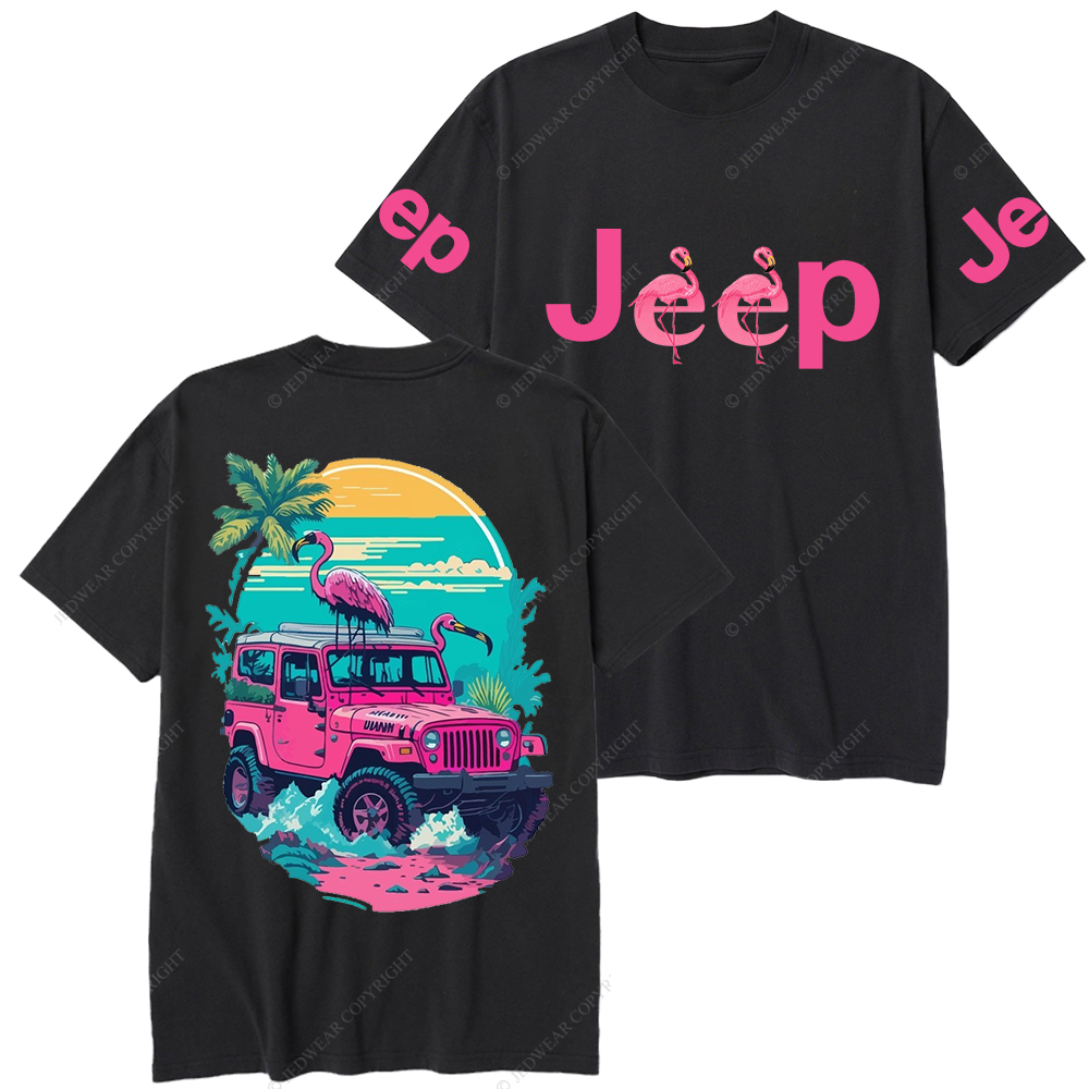 Pink Off-Road And Pink Swan Flamingo On The Seashore Jp T-Shirt