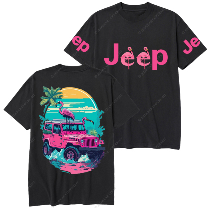 Pink Off-Road And Pink Swan Flamingo On The Seashore Jp T-Shirt