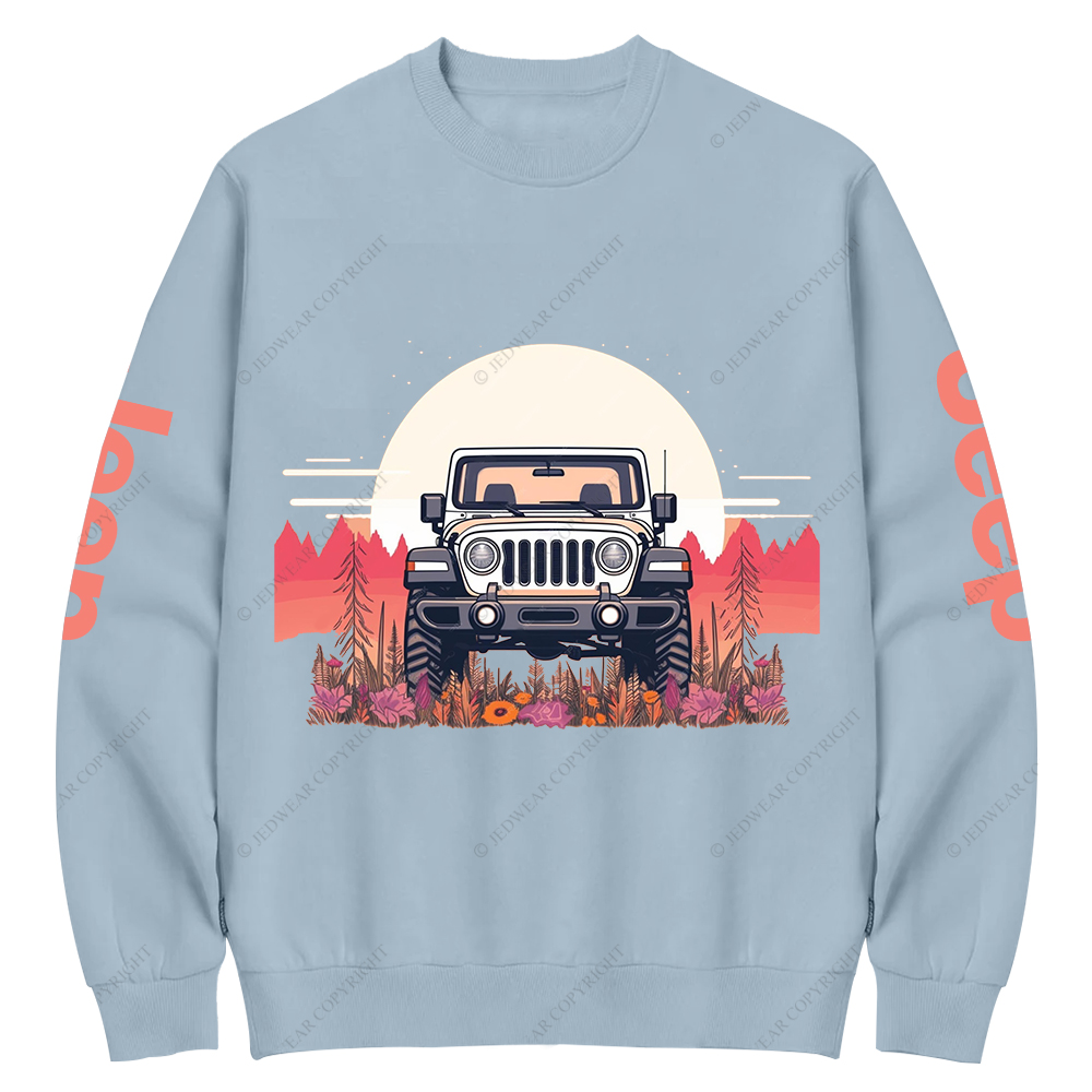 A Close Up Of A Car Parked In A Field With Trees Jp Crew Neck Sweatshirt