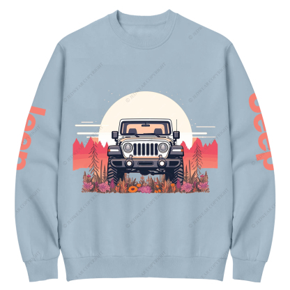 A Close Up Of A Car Parked In A Field With Trees Jp Crew Neck Sweatshirt