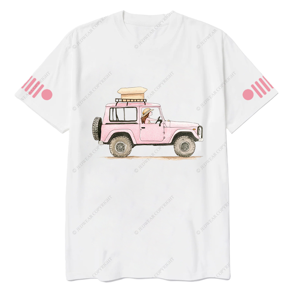 Girl In Safari Car Pink Jp T-Shirt