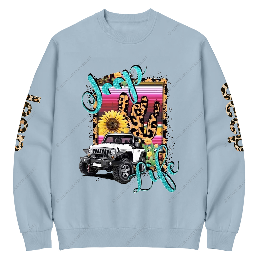  Car Life Cactus Sublimation Transfer Leopard Print Jp Crew Neck Sweatshirt
