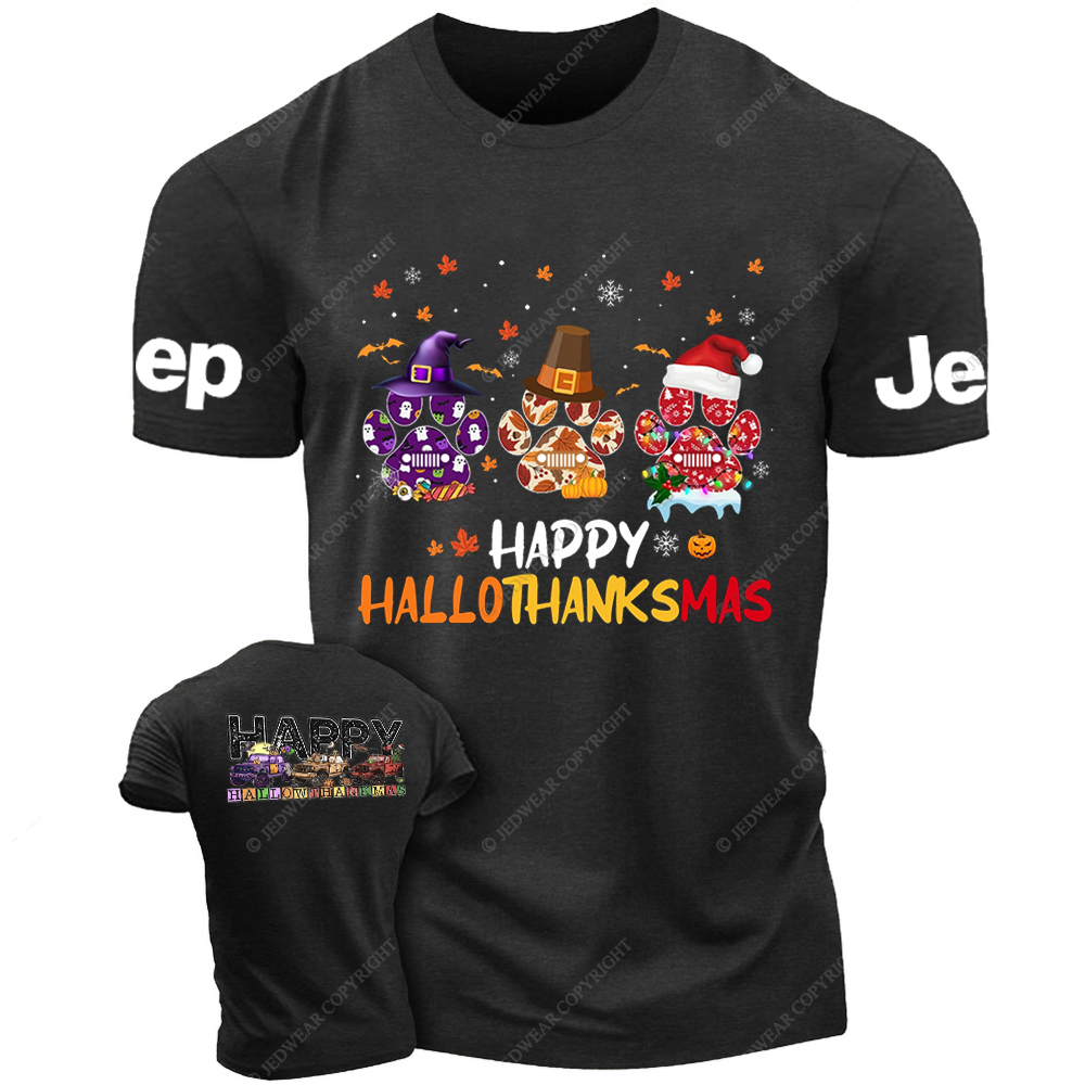 Happy HalloThanksMas Funny Halloween Thanksgiving Christmas Dog Jp T-Shirt