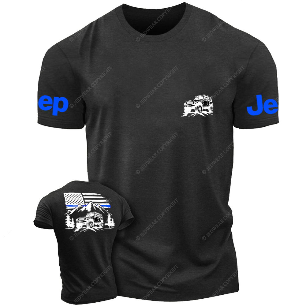 Jp Police Blue Line American Flag Mountains Silhouette Jp T-Shirt