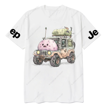 Funny Monster Truck With Luggage On Wheels Watercolor Illustration Jp T-Shirt
