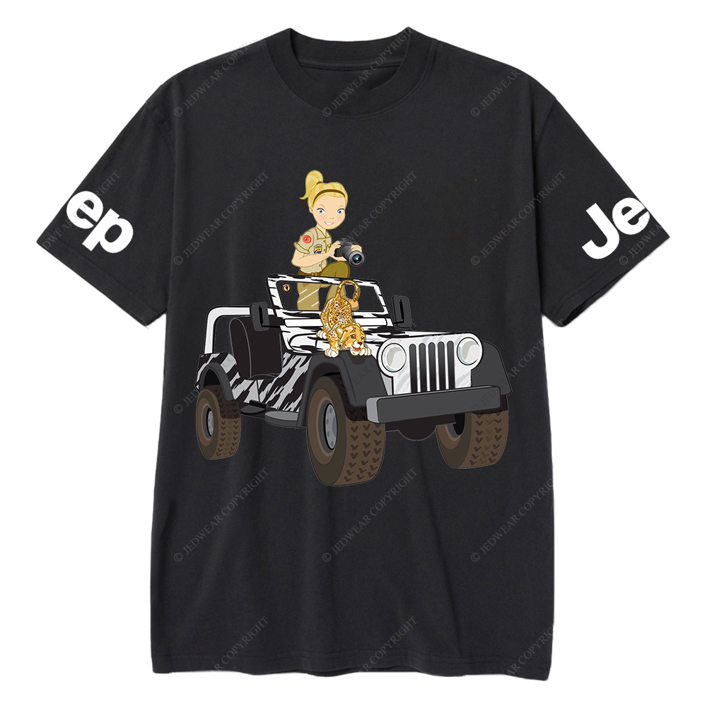 Cartoon Girl And Tiger Holding Camera Jp T-Shirt