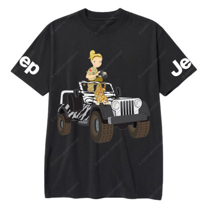Cartoon Girl And Tiger Holding Camera Jp T-Shirt
