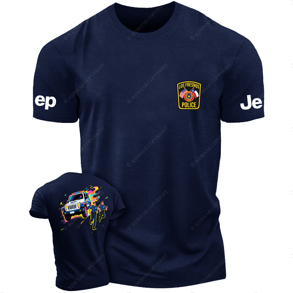 Police Car And Running Policeman JP T-Shirt