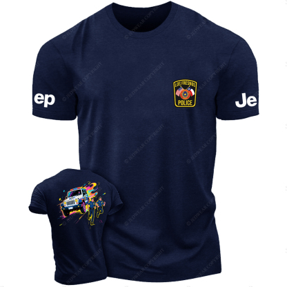 Police Car And Running Policeman JP T-Shirt