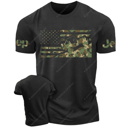 Willys  Camouflage Color American Flag Jp T-Shirt