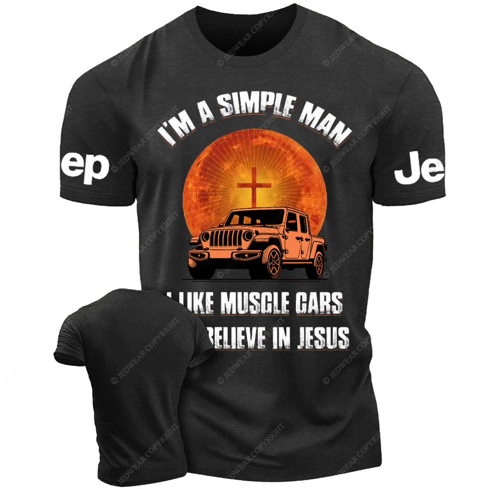 Religion I Am A Simple Man I Like Drag Racing And Believe In Jesus Jp T-Shirt