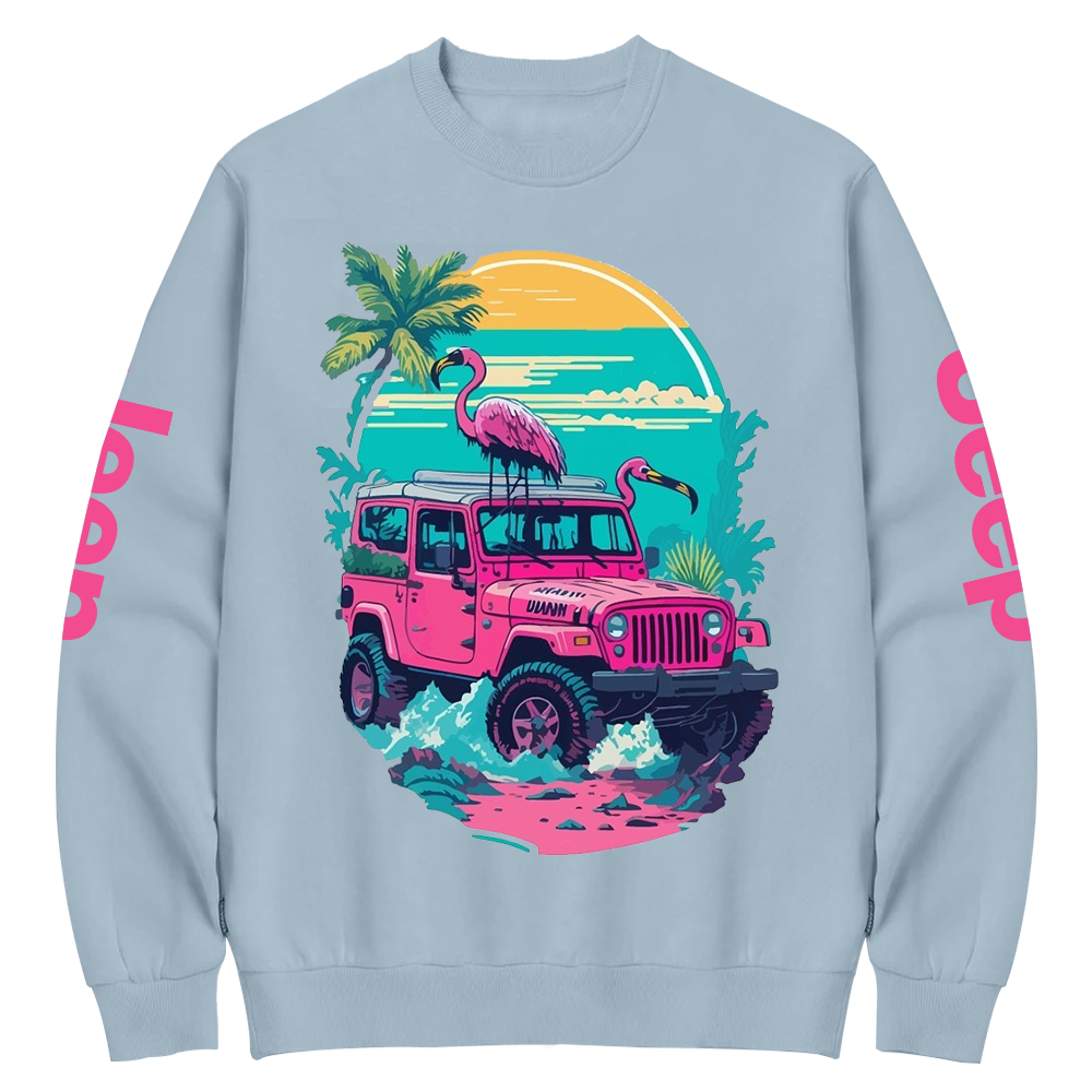 Pink Off-Road And Pink Swan Flamingo On The Seashore Jp Crew Neck Sweatshirt